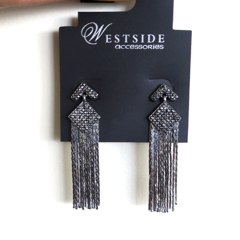 Silver Chandelier Earrings with Geometric Tassels